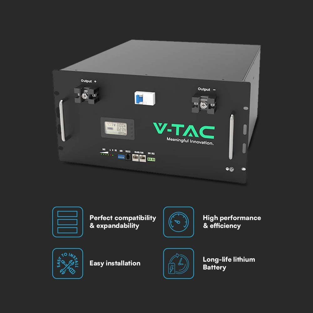 V-TAC Batteria di Accumulo Rack LV 9.6kWh LFP 48V 200Ah 100A Nera CEI 0-21