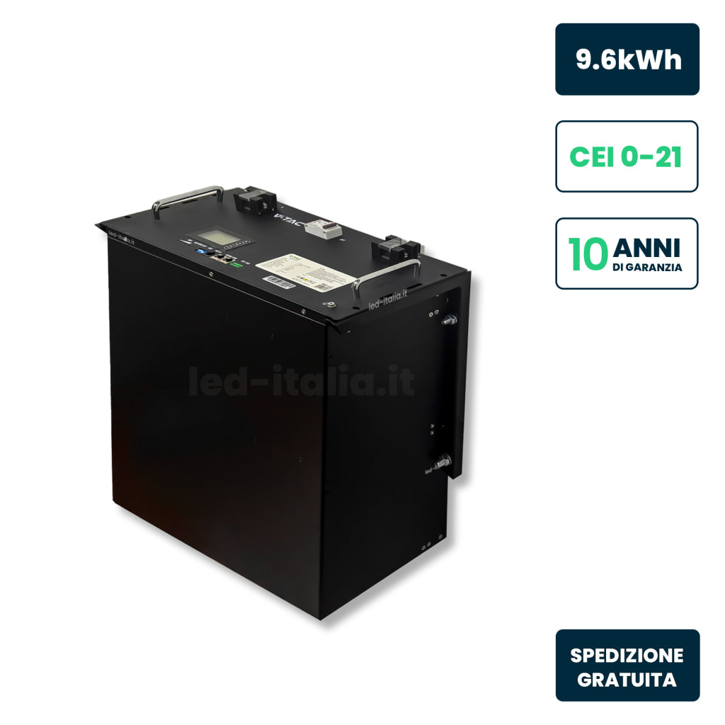 V-TAC Batteria di Accumulo Rack LV 9.6kWh LFP 48V 200Ah 100A Nera CEI 0-21