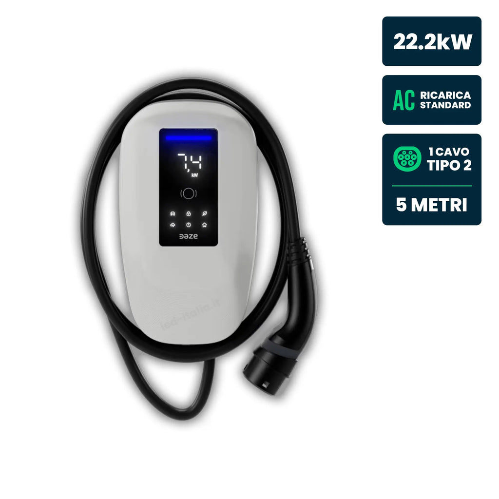 Daze Wallbox Dazebox Home T 22.2kW Trifase 32A con Schermo, RFID e Cavo Tipo 2 5m