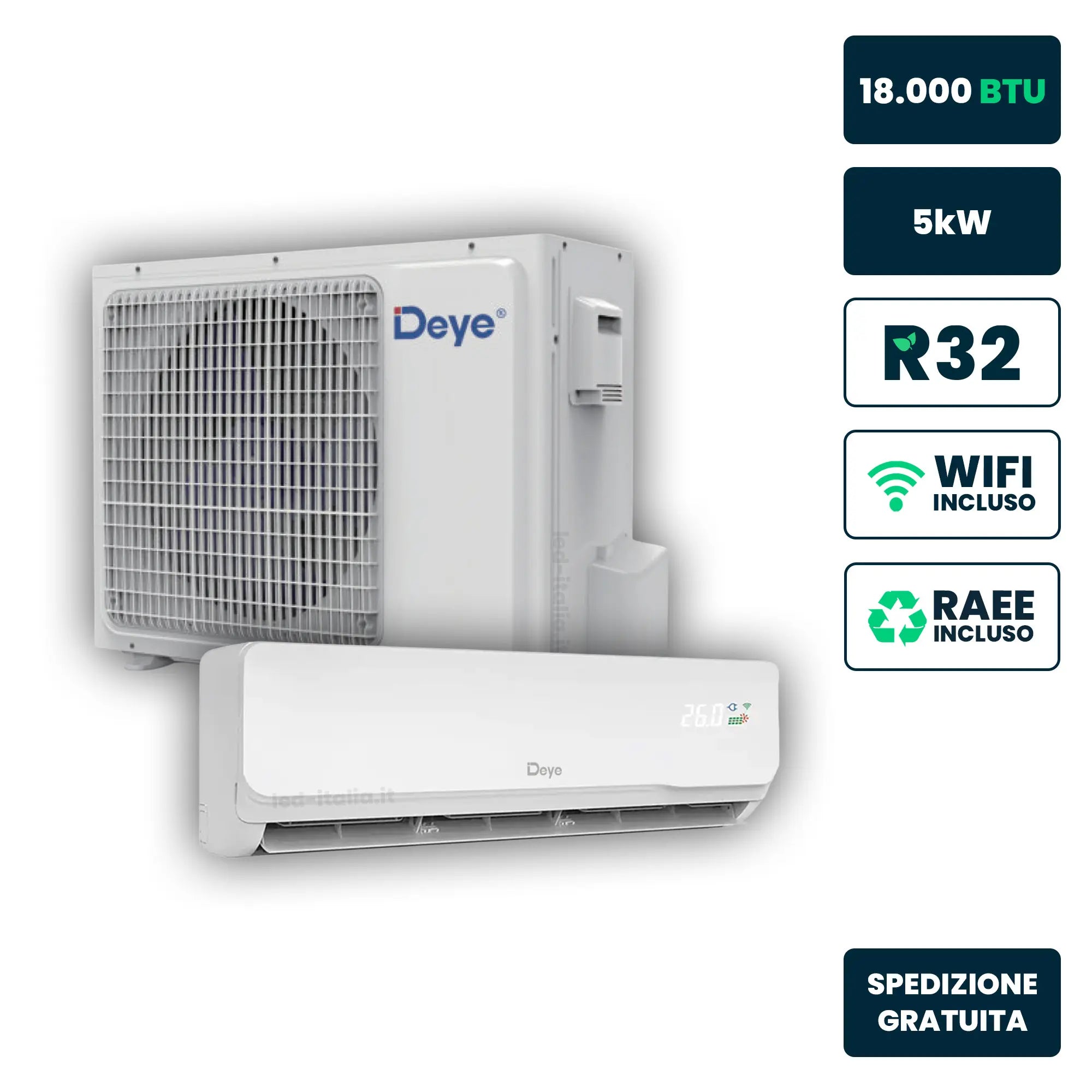 Deye Monosplit 18.000 BTU ~5,0kW R32 Solar AC/DC (unità interna + esterna)